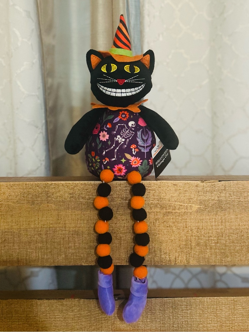 Halloween Cat 18” Shelf Sitter “Vintage” Plush Decor New
